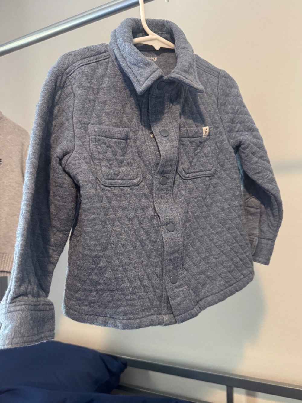 Kid's Easy Peasy Peacoat style jacket with snaps. Bluish Grey. Size 3T.